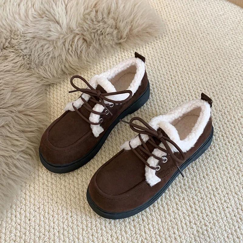 Fashion Winter New Thick Cotton Boots Women's Fashion Round Head Suede Front Lace-up Soft Sole Non-slip Short Boots