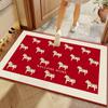 Red Cartoon Horse Welcome Doormat, Non‑Slip Anti‑Dirt Floor Mat, Vintage Cute Animal Print Entrance Rug, Decorative Carpet For F