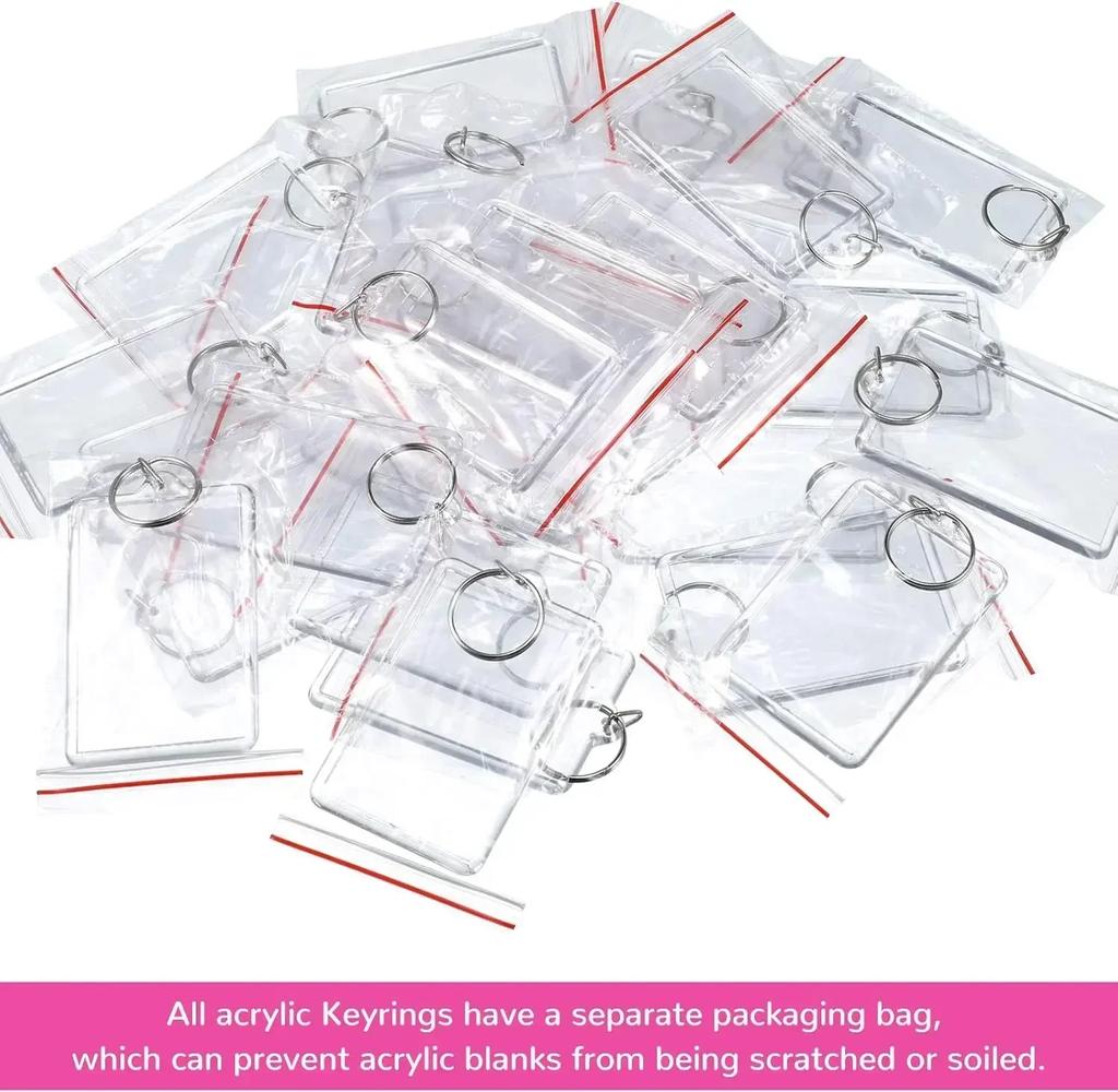 5-100PCS Clear Acrylic Photo Frame Keychain Photo Insert Keyrings Blank Rectangle for Double-Sided Photos DIY Supplies