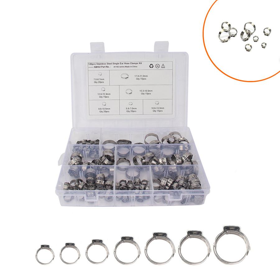 120 X 5.8-21mm Single Ear Plus Stainless Steel Hydraulic Hose Clamps O-Clips Pipe Fuel Air with Pliers Tool