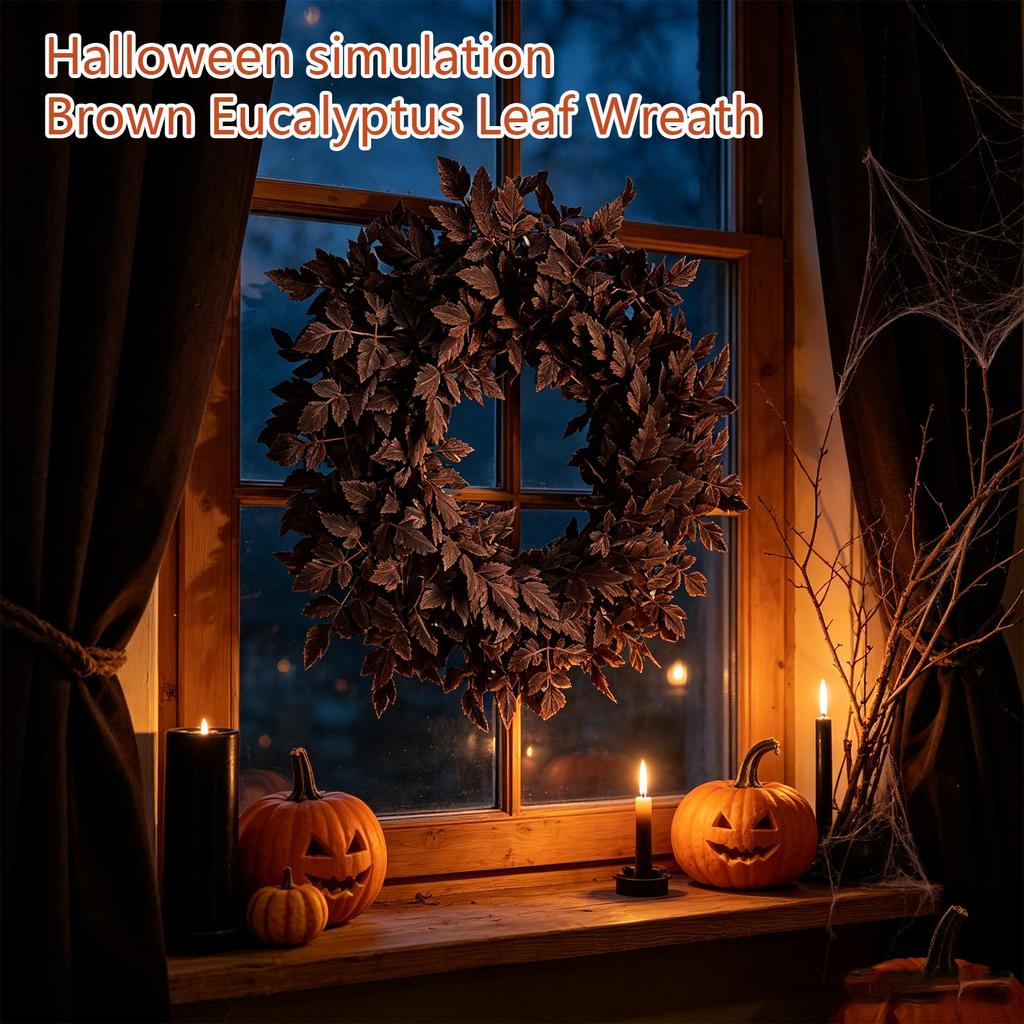 Halloween Artificial Brown Wreath for Home Entryway Wall Decor