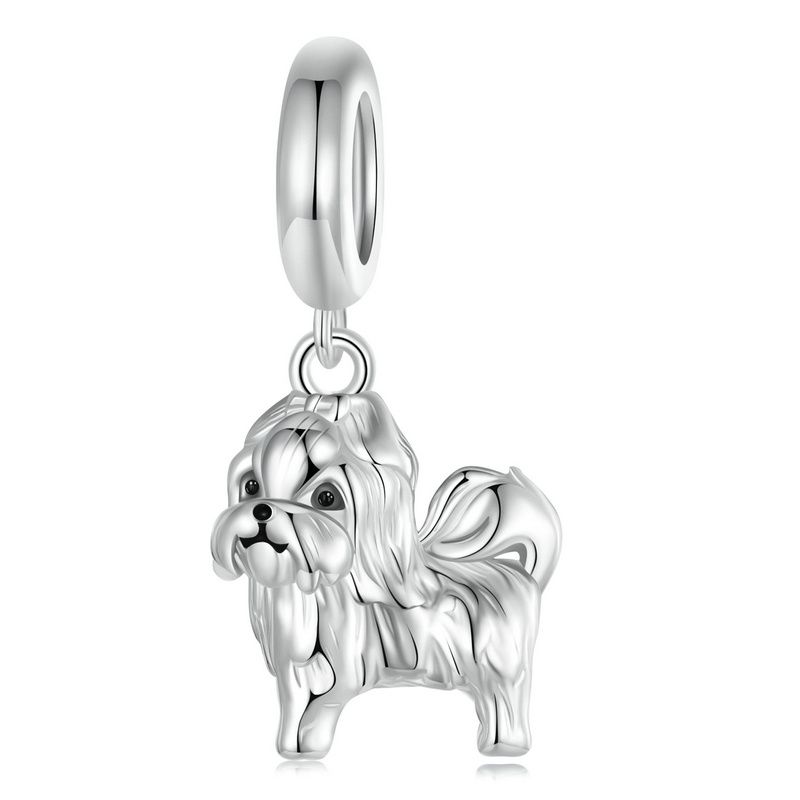WOSTU 925 Sterling Silver Dog Charm Heart Animal Bead Black Boston Terrier Dachshund Pendant Fit DIY Bracelet Gift For Pet Lover