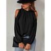 IHUASU Women's Fashion Casual Solid Color Print Long Sleeve O-Neck  Blouses & Shirts