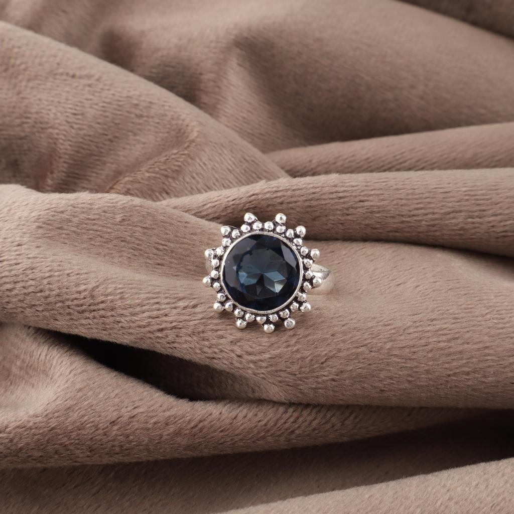 London Blue Topaz Ring Schmuck, Handgefertigter Edelsteinschmuck, 925 Massiv Sterlingsilber Ring, Zarter Silberring Geschenk für Frauen