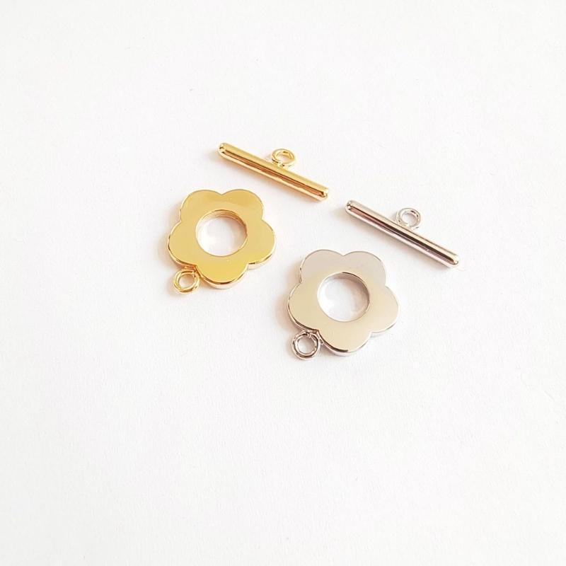 5Sets Flower Toggle Clasps Connector T-bar Necklace Bracelets Clasps Jewelry Making Findings Accessories Easy To Use