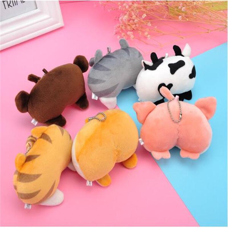 9Cm Cute Cat Butt Plush Toys  Fun Animal Buttocks Corgi Pig Butt Keychain Soft Fidget Toys Female Bag Decoration Student