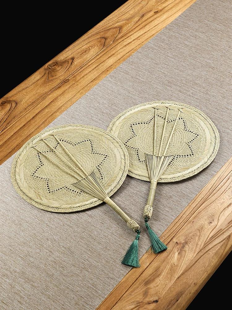 Handmade Woven Papyrus Fan Summer Cool Kids Baby Mosquito Repellent Old-Fashioned Fan Natural Straw Woven Chinese Style