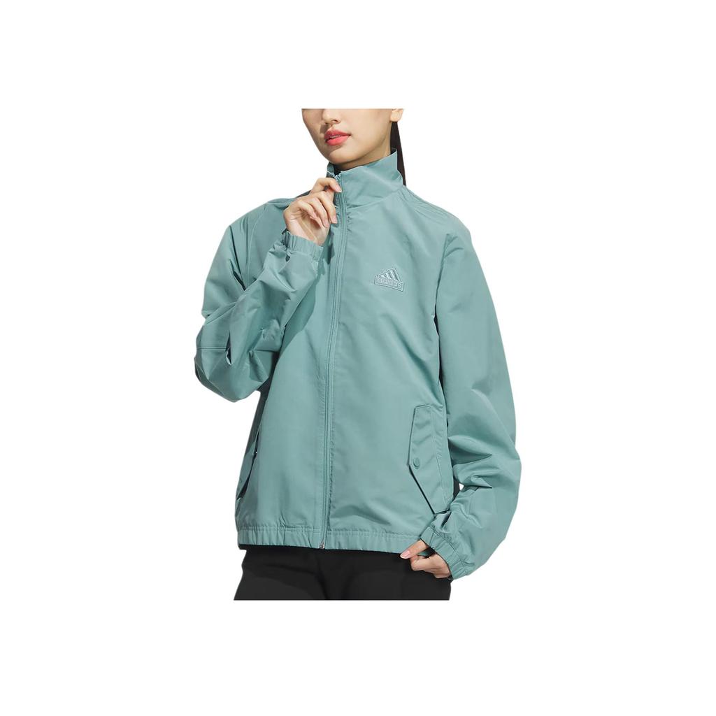 Adidas Embroidered Logo Zip-Up Collar Jacket Unisex Jackets Teal Gray JI6658