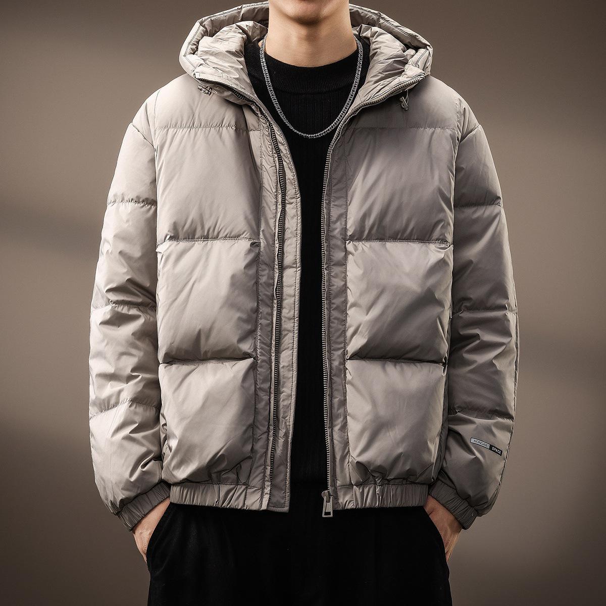 

Men s Hooded 90% Duck Down Windproof Winter Puffer Jacket - Short, American Style 4XL (210-230 Jin) світло-сірий колір