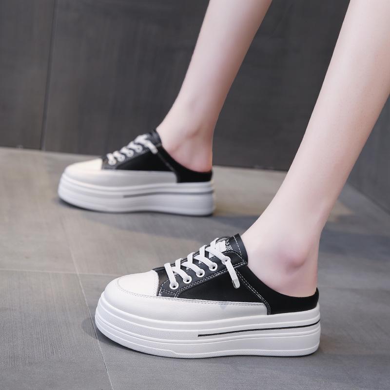 Thick-soled Bag Head Half Slippers Women's 2025 Summer Mesh Breathable One-pedal Lazy Shoes Inner Height Increase Inner Height Increase Design