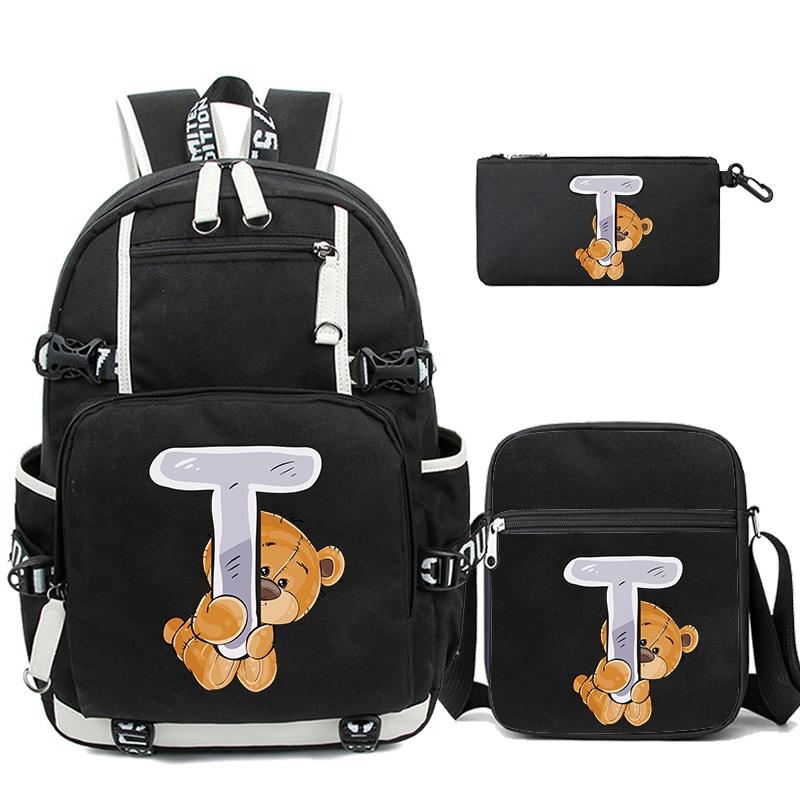 3Pcs/set Cute Little Bear 26 English Letters Bookbag Back To School Backpack Child Gift with Pencil Case Shoulder Bag Backpack