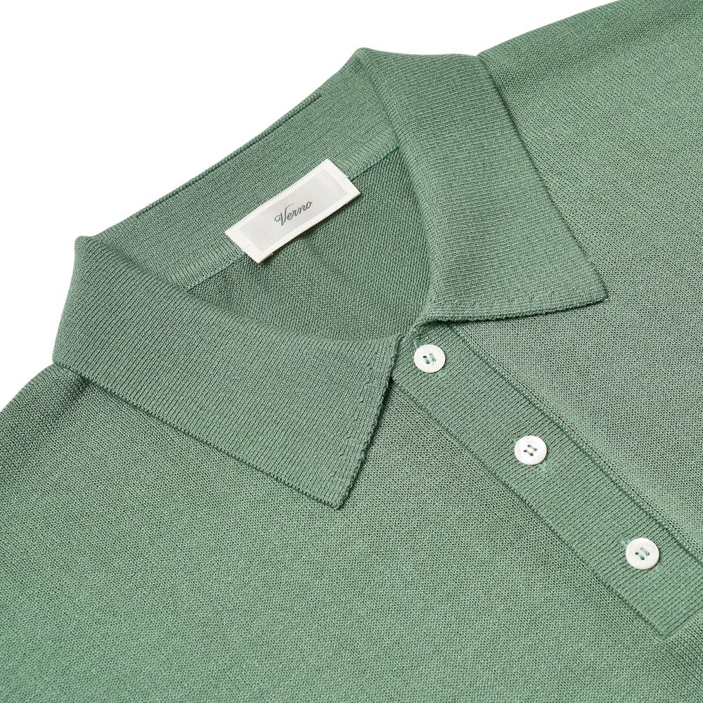 VERNO Linen Like Button Polo Knit See Green