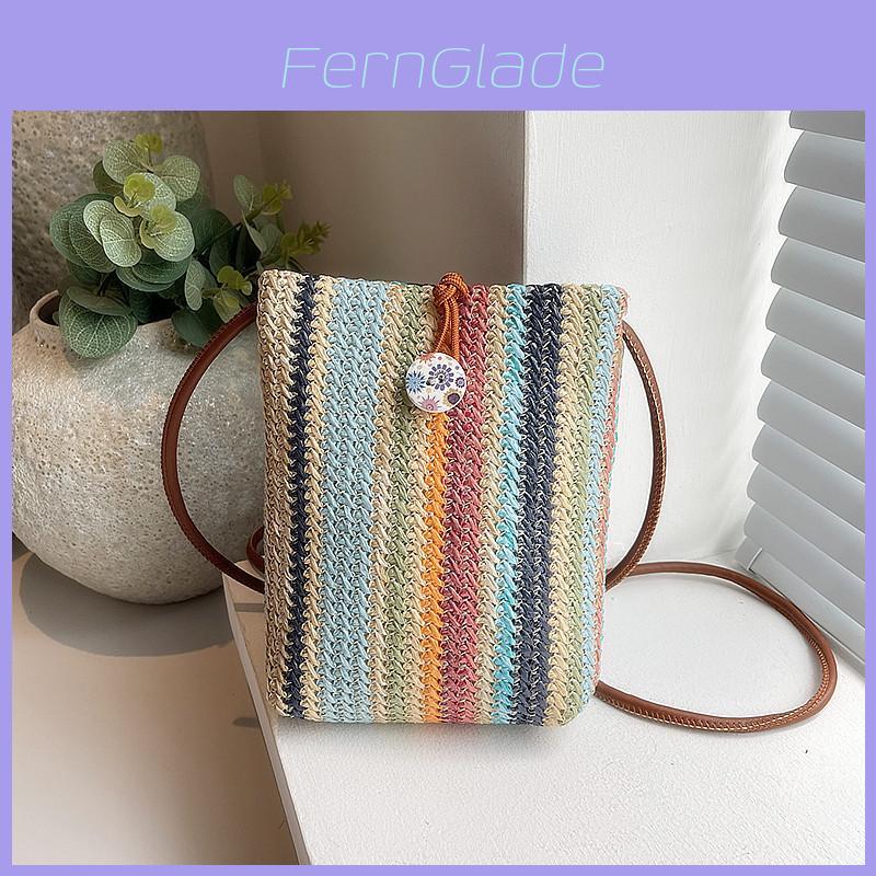 Summer Rainbow Woven Mini Crossbody Bag For Beach Vacation And Daily Use