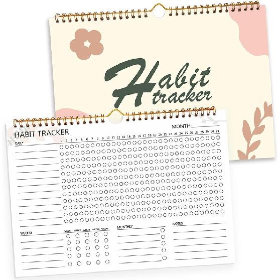 Habit Tracker Calendar, Aesthetic Daily Weekly Goal and Habit Tracker Journal, 12 Months Undated Habits Tracker Planner with Spiral Binding, Boost бежевый