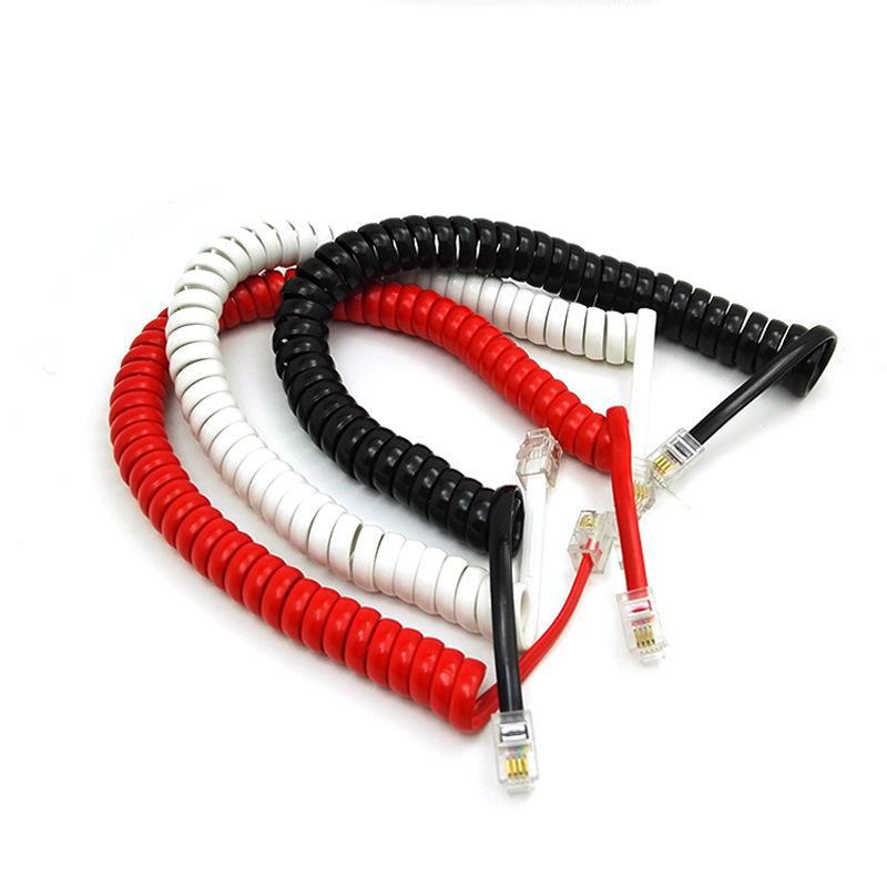 4-Core Fixed Landline Telephone Cord: RJ9 Spiral Spring Black Handset Wire