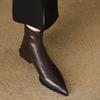 Sharp Pointed Elastic Slim Boots for Women, Autumn Winter New Thick Heel Ankle Boots for Women, Retro Brown Chelsea Boots
