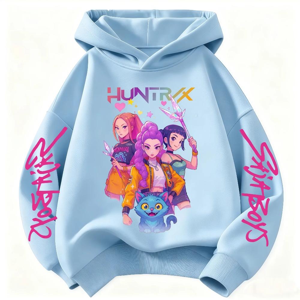 Hoodie for Boys and Girls Cartoon Hunter Rumi Mira Warm and Thick Fashionable Casual Top Printed Purple Sweatshirt