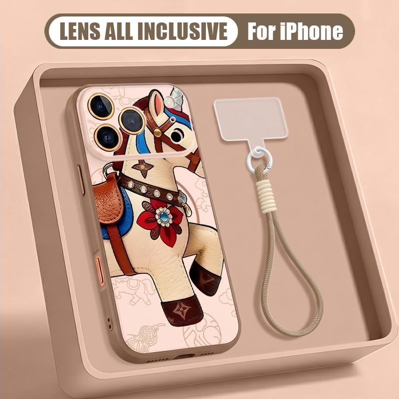 Vintage Lucky Golden Horse Hand Strap Case For iPhone 17 Pro Max Hybrid TPU+PC Magnetic For Magsafe Matte Cover For iPhone 16 15 14 13 Pro Max