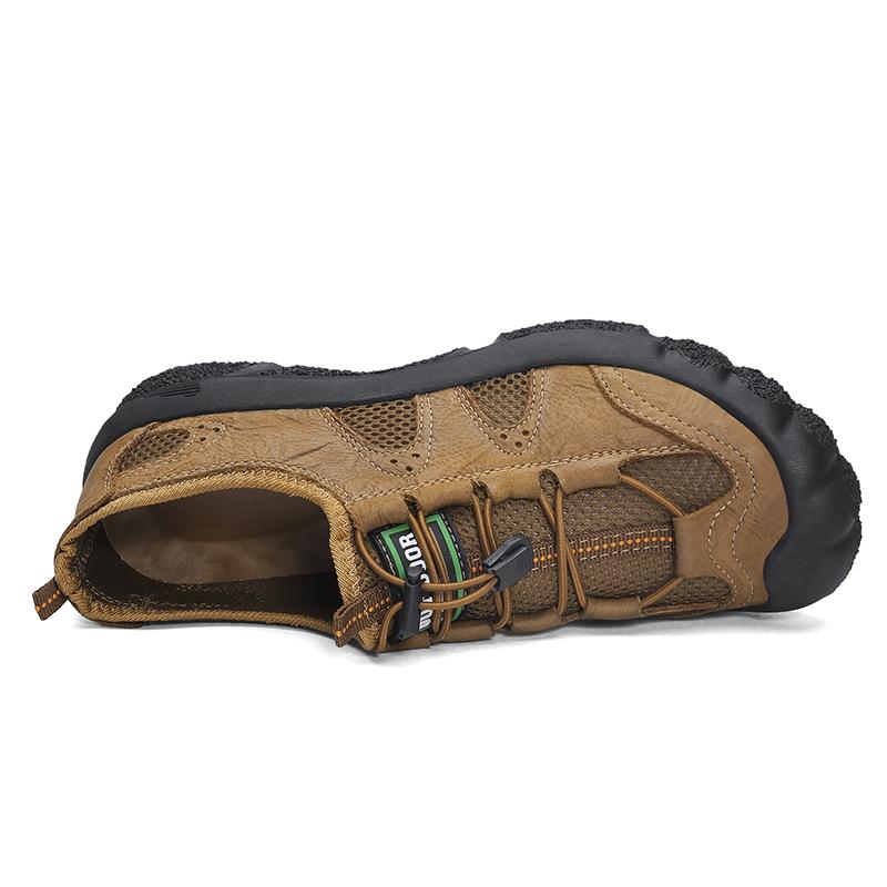 Men Handmade Genuine Leather Non-Slip Casual Shoes Mesh Breathable Walking Shoes Design Man Hiking Shoes Driving Footwear