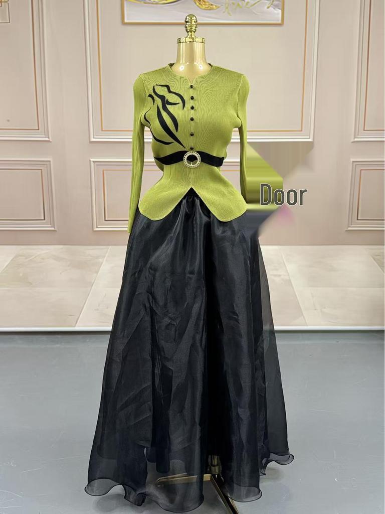 Miyake Pleats Plus Size Irregular Top & Elegant Skirt Set