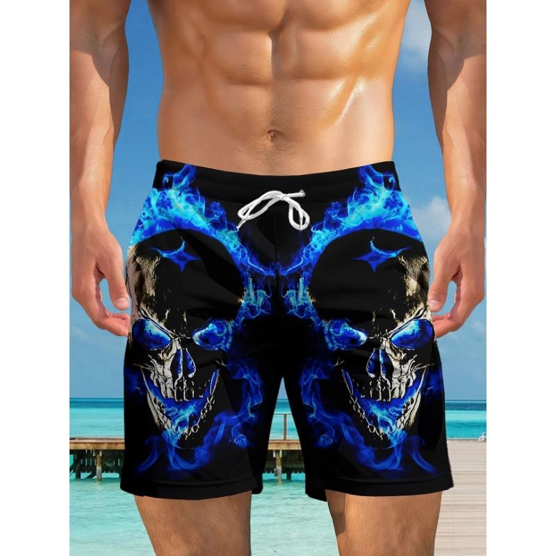 Pantalones Cortos Casuales de Playa para Hombre Estampado de Llama Azul 3D Secado Rápido Cintura con Cordón