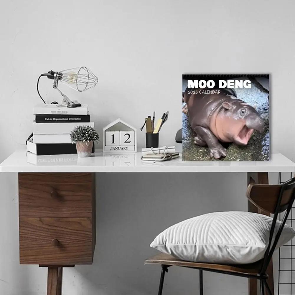 2025 Nástěnný kalendář Hroch Měsíční Obrázky hrošíka obojživelného Kalendář k zavěšení Kalendář s hrochem Dárek pro rodinu přátele milovníka zvířat