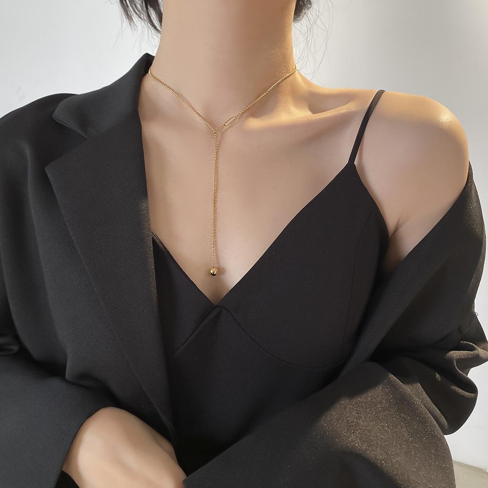 316L Stainless Steel Fashion Upscale Casual Spheric Slide Tassel Charms Beaded Chain Choker Necklaces Pendant For Women