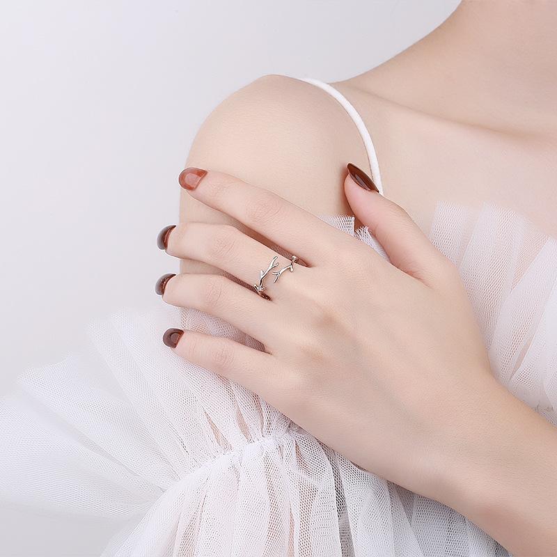 Minimalist Deer Antler Open Ring For Women Adjustable Index Finger Band Unique Personalized Jewelry Gift