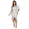Solid Colour Evening Dress Sequins Strapless Sexy Elegant Mid-waist Women's Dress