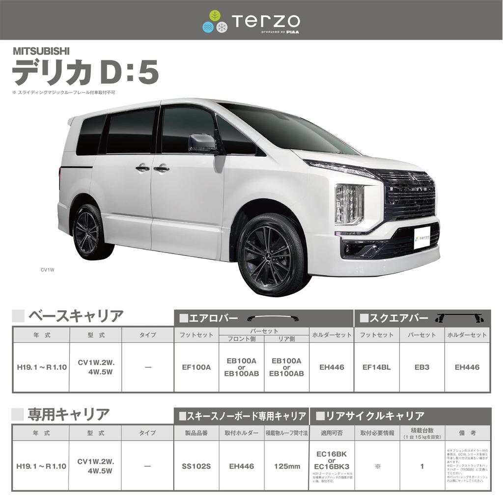 Terzo Roof Carrier with Mounting Set of Black with Mitsubishi Delica D5 and Other EH446 (by PIAA) Carrier/Base Vehicle-Specific Holders, 4,
