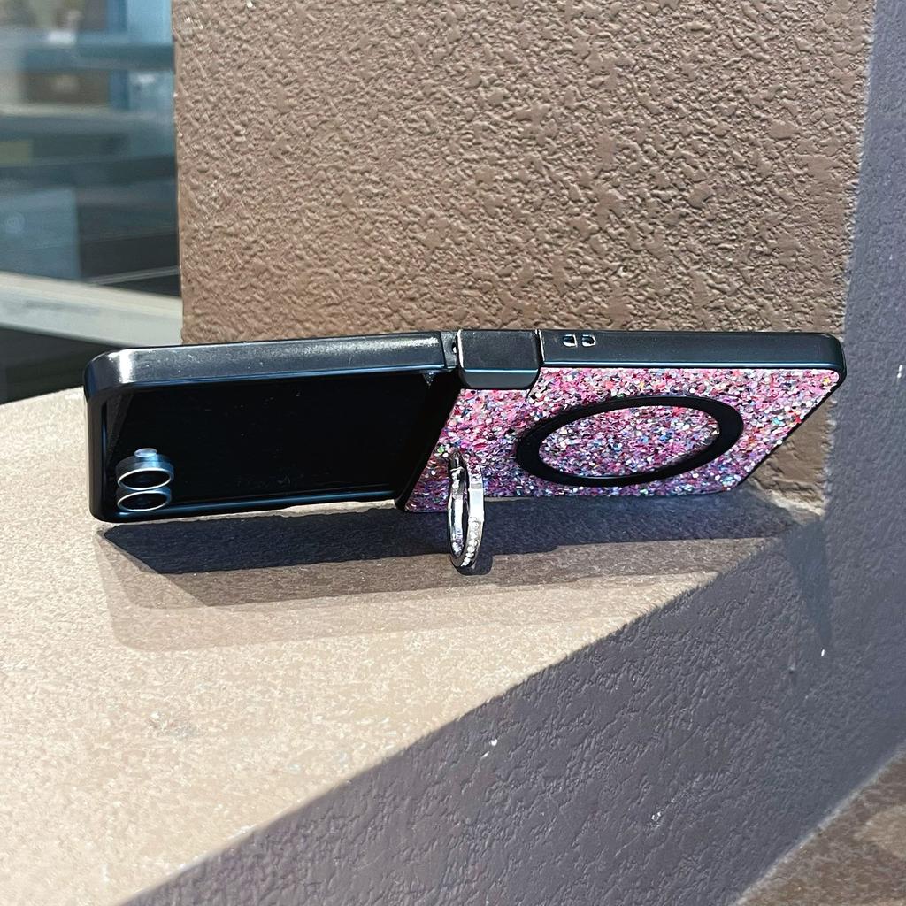For Samsung Galaxy Z Flip 7 Ring Fold Bracket Magnetic Case for Samsung Galaxy Z Flip 6 Zflip 5 Zflip4 3 Shining Glitter Cover