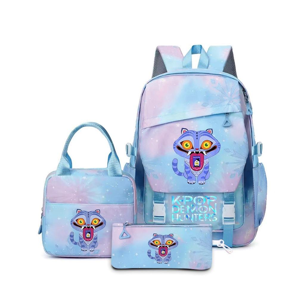 3 Piece School Backpack Set for Students Large Capacity Oxford Cloth Schoolbag with Shoulder Strap and Pencil Case