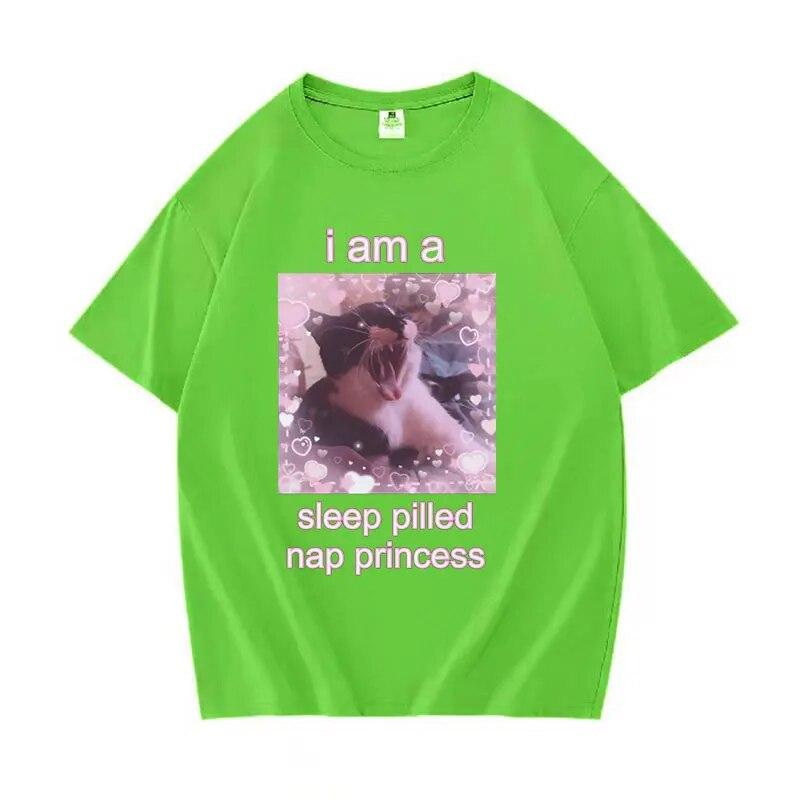 I Am A Sleep Pilled Nap Princess Lustiges Meme-Grafik-T-Shirt Unisex WoUnisex Süße Freizeitkleidung T-Shirts 100 % Baumwolle Übergroße T-Shirts