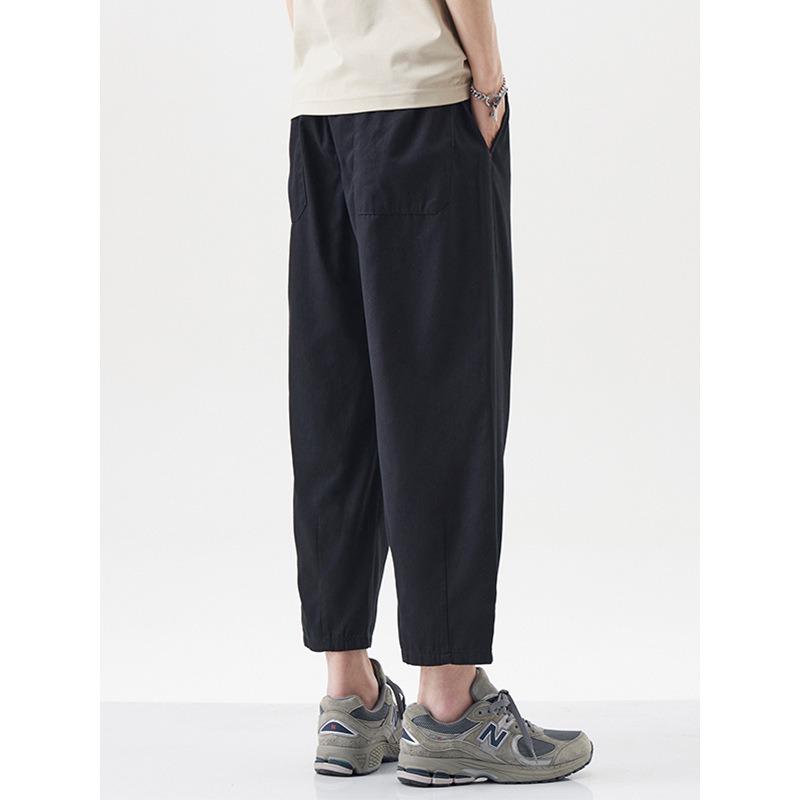 Mingge | New loose straight cotton eight-point pants men's solid color simple and versatile sports casual pants