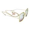 GUCCI Square Frame Metal Sunglasses Gold Light Blue Women's