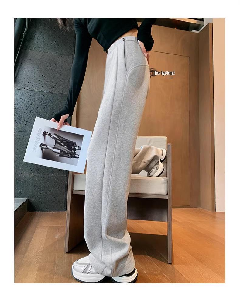 Dark Grey Maternity Fleece-Lined Wide Leg Sweatpants with Side Drawstring - Casual Sport Wear for Spring & Autumn