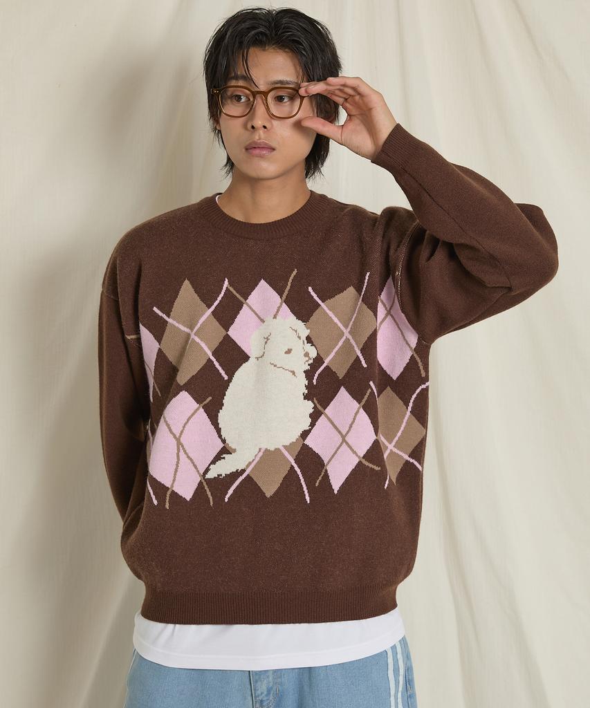 WAIKEI Maltese Argyle Crewneck Knit Brown