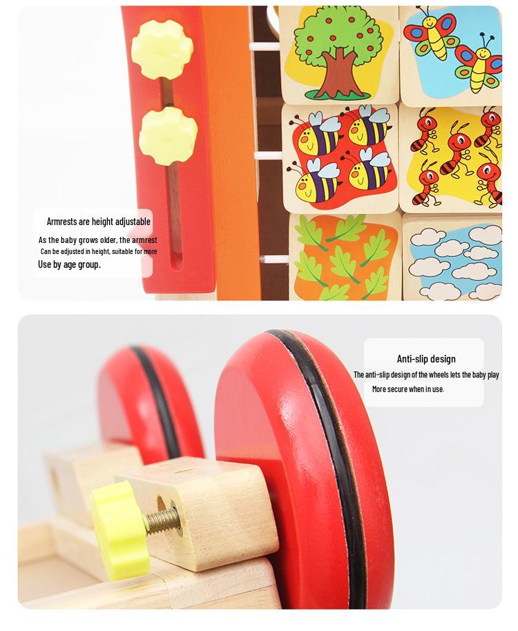 Wooden Toddler Push Walker Car with Adjustable Speed - Multifunctional Educational Toy