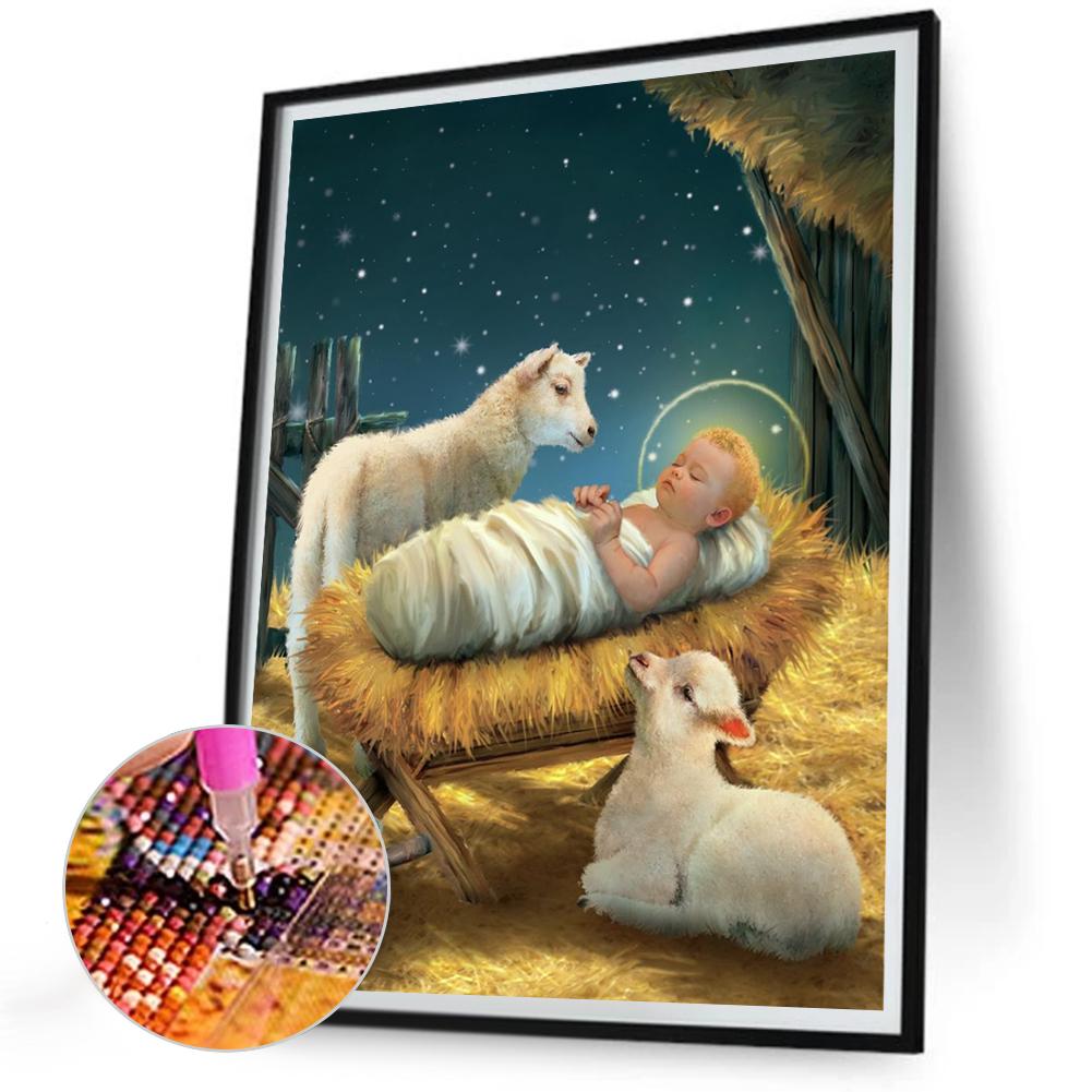 

5D-Diamantgemälde zum Selbermachen Runder Bohrer Baby-Lamm Heimdekoration Kunsth
