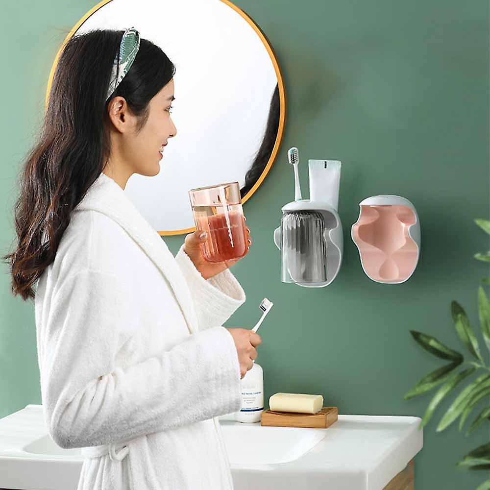 Wall Mounted Toothbrush Holder Mouth Cup Rack No Drilling Bathroom Accessories