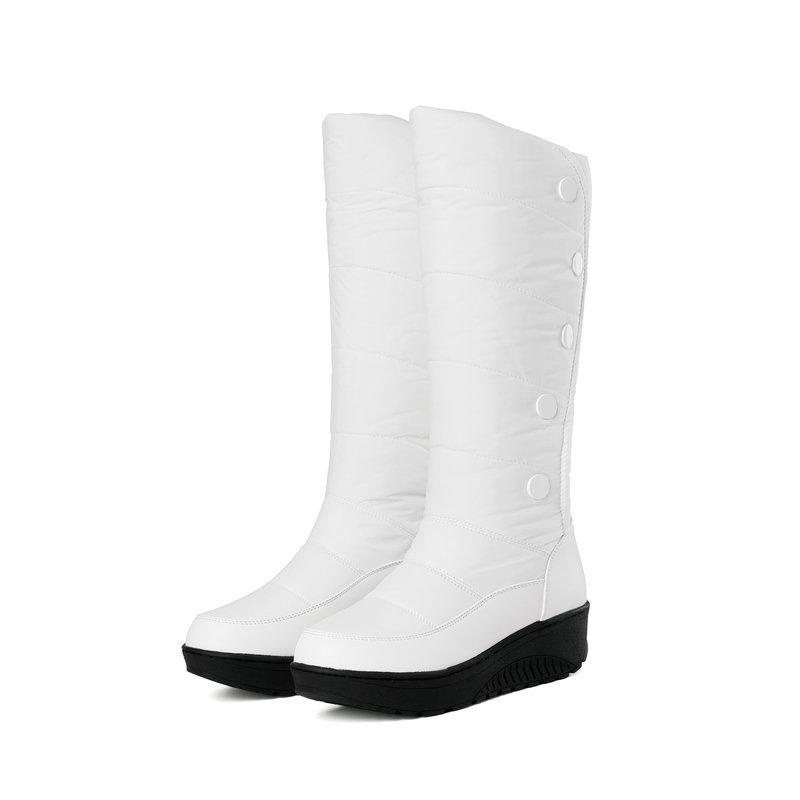 

Зимние водонепроницаемые ботинки на платформе и танкетке для женщин 2024, теплые, с пуховой отделкой, из лоскутной кожи, с пушистой плюшевой подкладкой внутри 44 белый