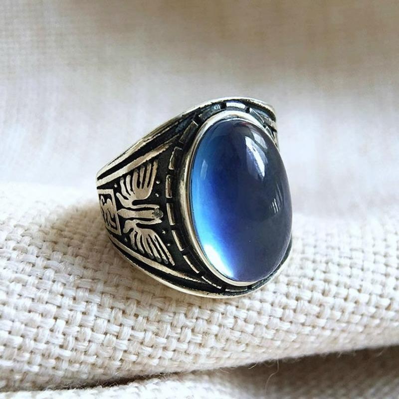 Niche Personalized Ice Lake Blue Sea Blue Treasure Ring Handmade Retro Design Exquisite Ring Women's/men's