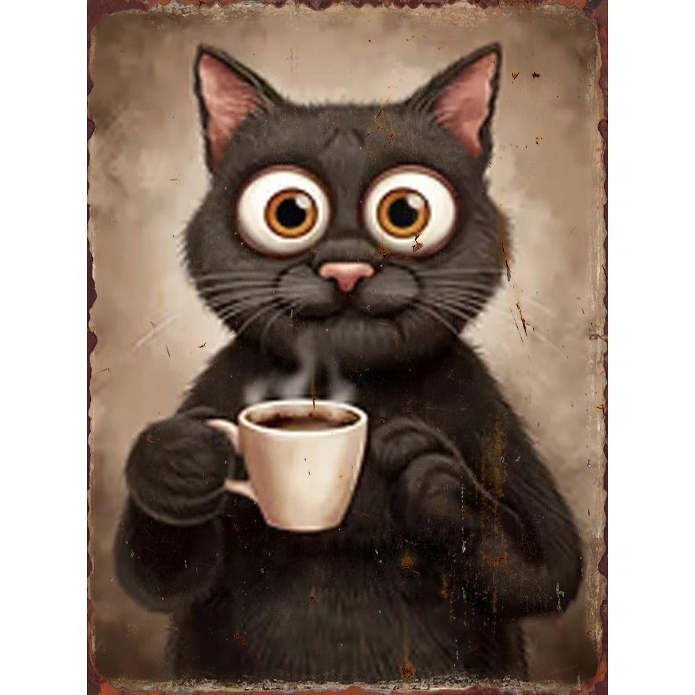 Retro Katze Kaffee Metallblechschild Wanddeko Vintage Küchenkunst 20x30 cm
