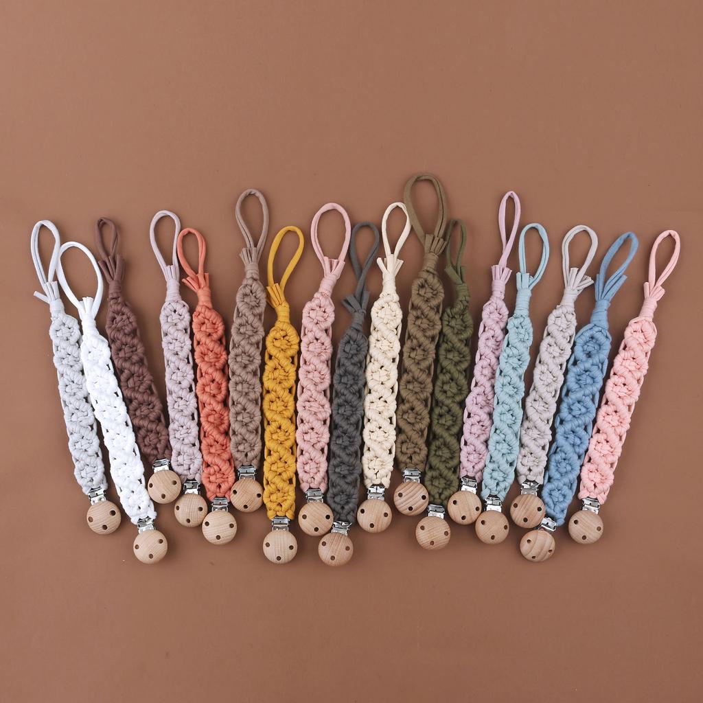 Cotton Handmade Crochet Pacifier Chain Soft Newborn Soothing Pacifier Beech Wood Clip Baby Chew Toy Christmas Gift
