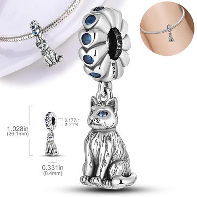 Original Charms Copper Blue Zircon Persian Cat Pendants Fit Charms Plata Bracelets For Women Women Jewelry Making Diy