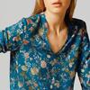 Women's Vintage Style Flower Print V Neck Long Sleeve Cotton Shirt Blouse Top