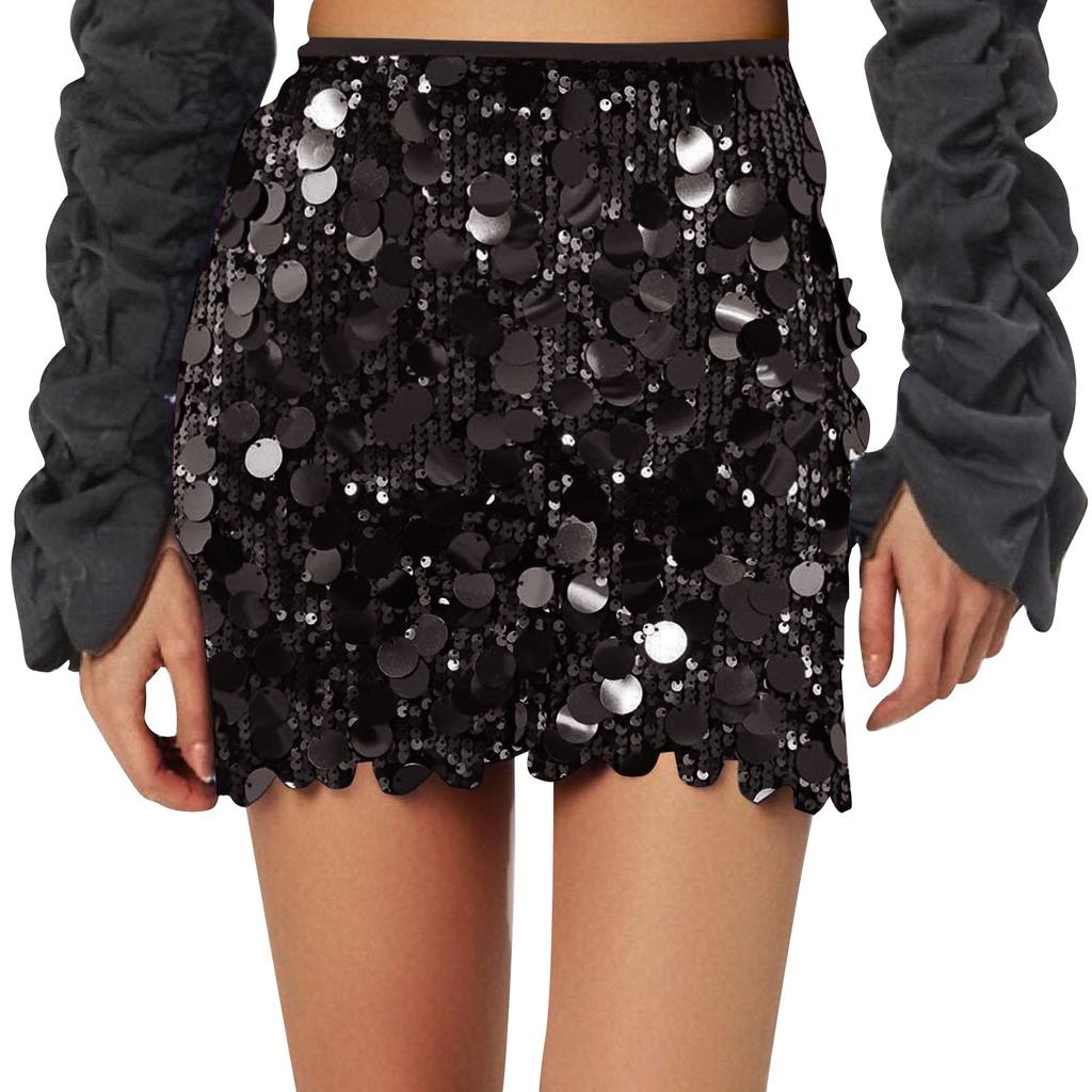Women's High Waist Sexy Beaded Sequined Skirt Hip Skirt Short Skirt Short Skirt