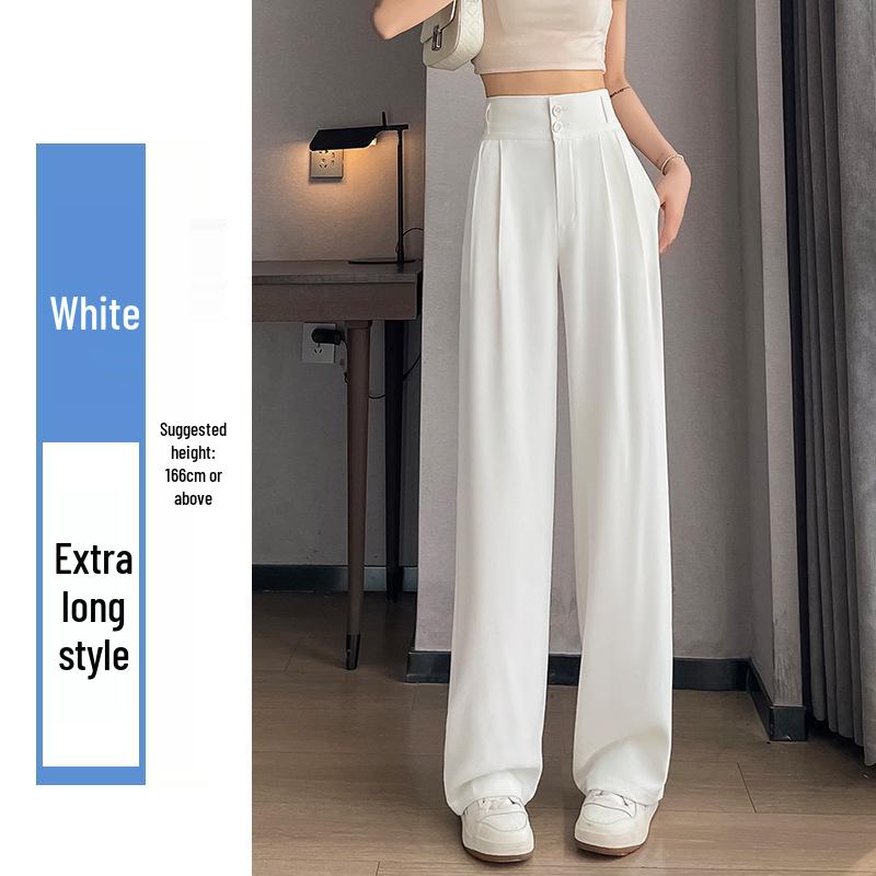 Pantaloni negri cu talie înaltă și picior larg pentru femei 2025: Subțiere, Drapat, Casual, Stil de primăvară/toamnă