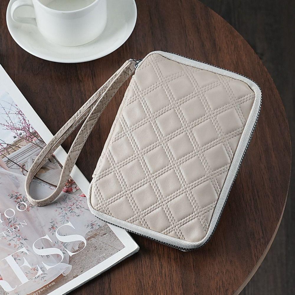 

Zipper Solid Color Storage Pouch Multi-fuction PU Leather Bag Rhombus Coin Purse Organizer коричневий