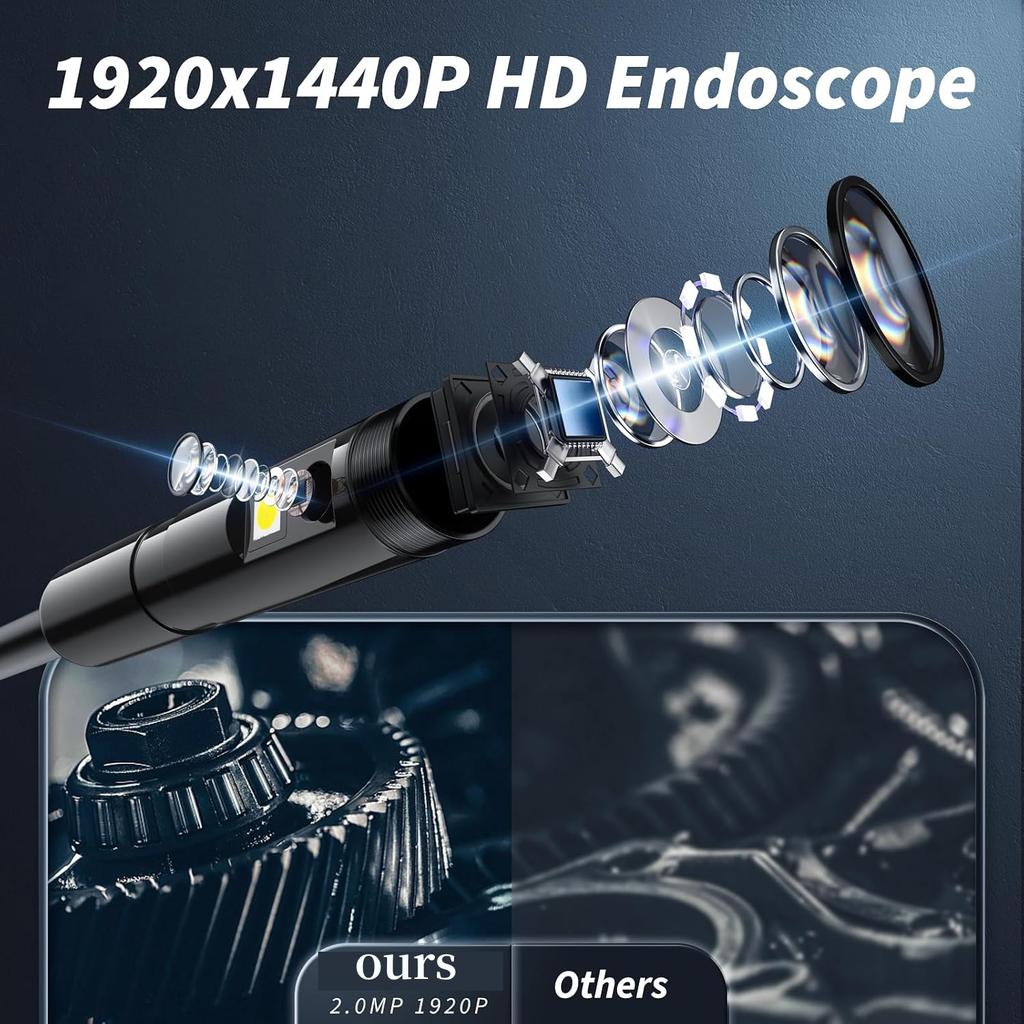 Endoscope Camera 1920P HD Borescope Tools with 8 Adjustable LED Lights Endoscope with 16.4ft Semi-Rigid Snake Camera